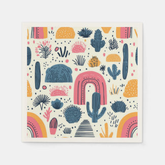 Boho woestijn met cactus en regenbogen servet