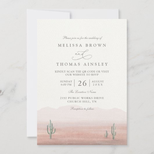 Boho woestijncactus rustieke elegante QR-code trou Kaart (Voorkant)