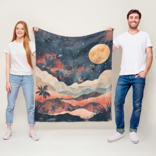 Boho Woestijnmaan Indigo Koper Hemellandschap Fleece Deken