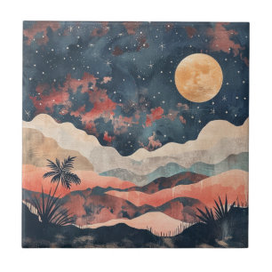 Boho Woestijnmaan Indigo Koper Hemellandschap Tegeltje