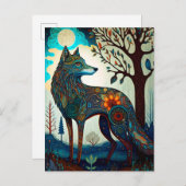 Boho Wolf Surreal Wildlife Art Briefkaart (Voorkant / Achterkant)