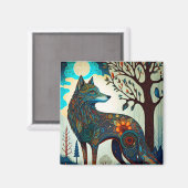 Boho Wolf Surreal Wildlife Art Button Magneet (Voorkant / Achterkant)