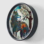 Boho Wolf Surreal Wildlife Art Clock (Hoek)