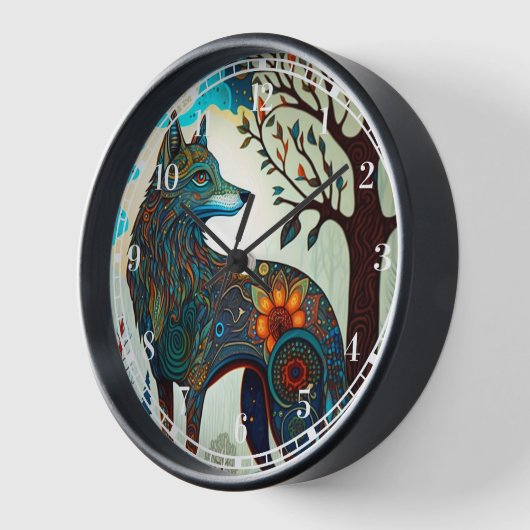 Boho Wolf Surreal Wildlife Art Clock (Hoek)