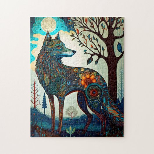Boho Wolf Surreal Wildlife Art Jigzaag Puzzle Legpuzzel (Verticaal)