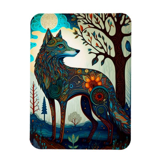 Boho Wolf Surreal Wildlife Art Magnet (Vertical)