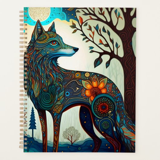Boho Wolf Surreal Wildlife Art Planner (Devant)