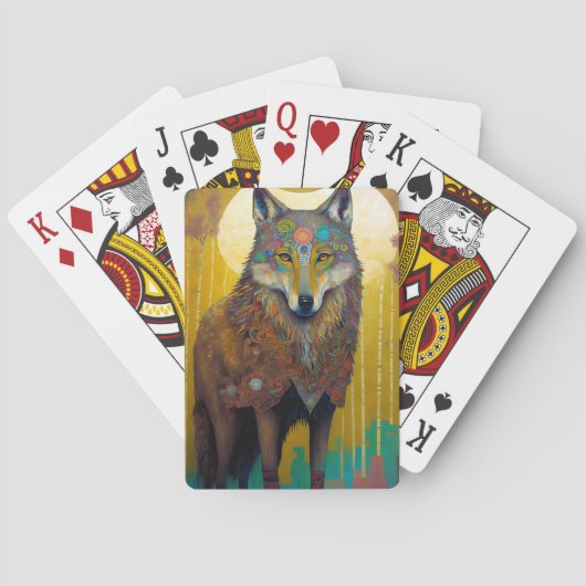 Boho Wolf Surreal Wildlife Art Pokerkaarten (Achterkant)