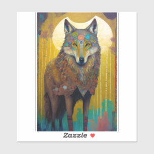Boho Wolf Surreal Wildlife Art Sticker