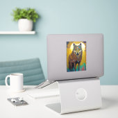 Boho Wolf Surreal Wildlife Art Sticker (Laptop op bureau)