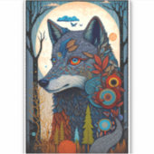 Boho Wolf Surreal Wildlife Art Sticker (Voorkant)