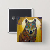 Boho Wolf Surreal Wildlife Art Vierkante Button 5,1 Cm (Voorkant /achterkant)