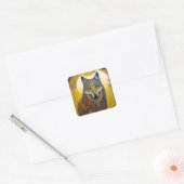 Boho Wolf Surreal Wildlife Art Vierkante Sticker (Envelop)