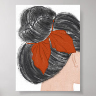 Boho Woman Hair Bun Wall Art Print Minimalistisch