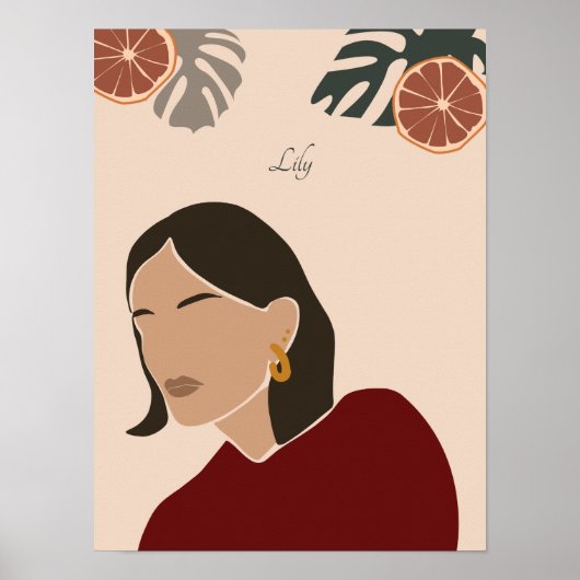 Boho Woman Illustration, Earthy Tones Poster (Voorkant)
