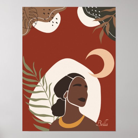 Boho Woman Illustration, Earthy Tones Poster (Voorkant)