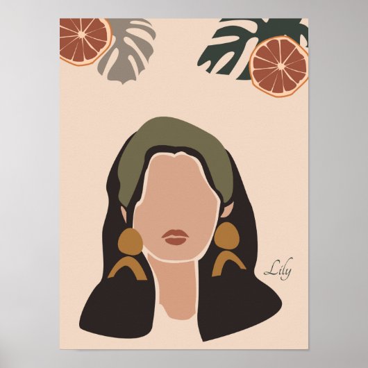Boho Woman Illustration, Earthy Tones Poster (Voorkant)