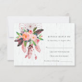 BOHO WOOD BLUSH DREAM CATCHER FLORAL WEDDING RSVP (Voorkant)