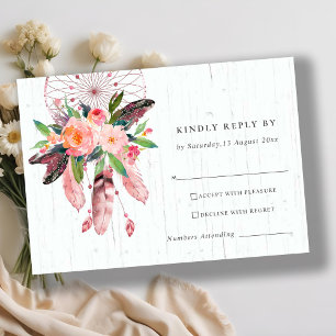 BOHO WOOD BLUSH DREAM CATCHER FLORAL WEDDING RSVP KAARTJE