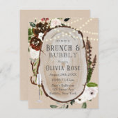 Boho Wood Slice Marsala Brunch & Bubbly Invitation (Devant / Derrière)