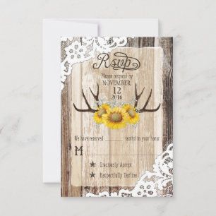 Boho Wood Sunflower Antlers Lace Rustic RSVP-kaart RSVP Kaartje