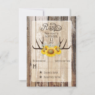 Boho Wood Sunflower Antlers Rustige RSVP-kaart RSVP Kaartje