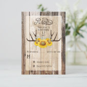 Boho Wood Sunflower Antlers Rustique carte RSVP (Debout devant)