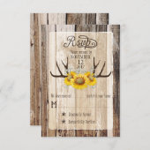 Boho Wood Sunflower Antlers Rustique carte RSVP (Devant / Derrière)