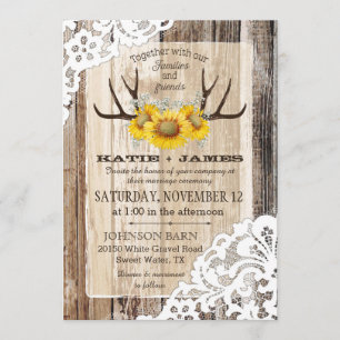 Boho Wood Zonnebloem gewei Lace Rustieke bruiloft Kaart