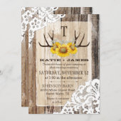 Boho Wood Zonnebloem gewei Lace Rustieke bruiloft Kaart (Voorkant / Achterkant)