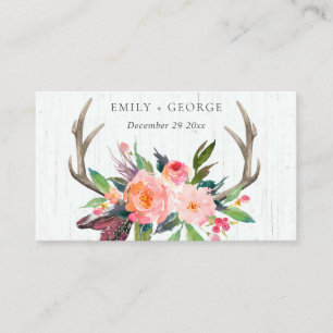 BOHO WOODEN BLUSH ANTLER FLORAL WEDDING WEBSITE VISITEKAARTJE