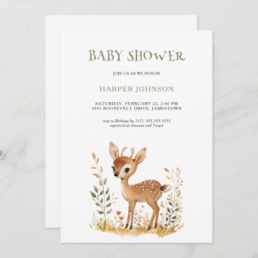 Boho Woodland Animal Baby shower Invitation Kaart (Voorkant / Achterkant)