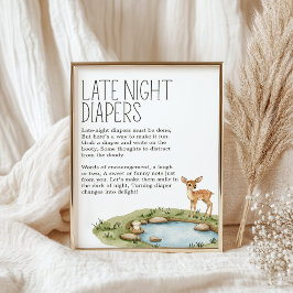 Boho Woodland Animal Baby shower Late Night Luier Poster