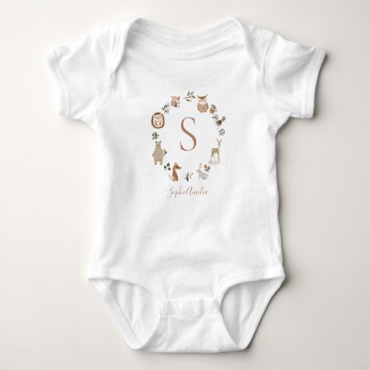 Boho Woodland Animal Wreath Gepersonaliseerde Baby Romper (Voorkant)