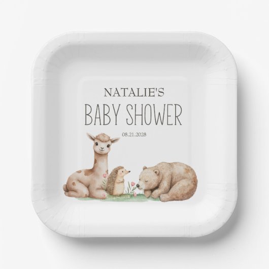 Boho Woodland Animals Baby shower Papieren Bordje (Voorkant)