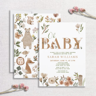 Boho Woodland Animals Brown Oh Baby shower Kaart