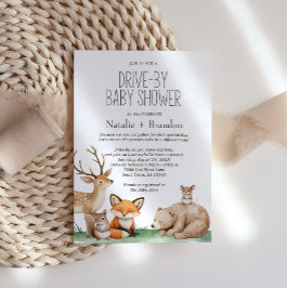 Boho Woodland Animals Drive-By Baby shower Kaart