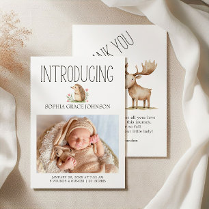 Boho Woodland Animals Fotoaankondiging Baby Kaart