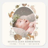 Boho Woodland Animals Fotoaankondiging Vierkante Sticker (Voorkant)