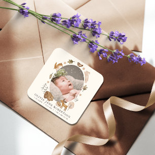 Boho Woodland Animals Fotoaankondiging Vierkante Sticker