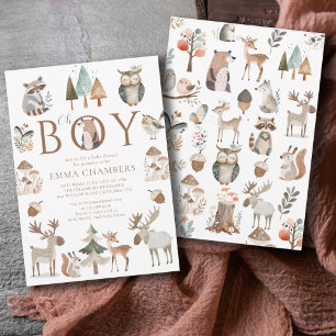 Boho Woodland Animals Oh Boy Baby shower Kaart