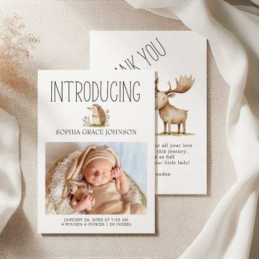 Boho Woodland Animaux Photo Baby Faire-part