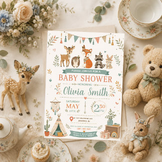 Boho Woodland Baby Shower Tribale Bosdieren Kaart