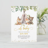 Boho Woodland Baby shower vert Invitation (Debout devant)