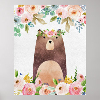 Boho Woodland Bear Nursery Poster Art Wall Imprime