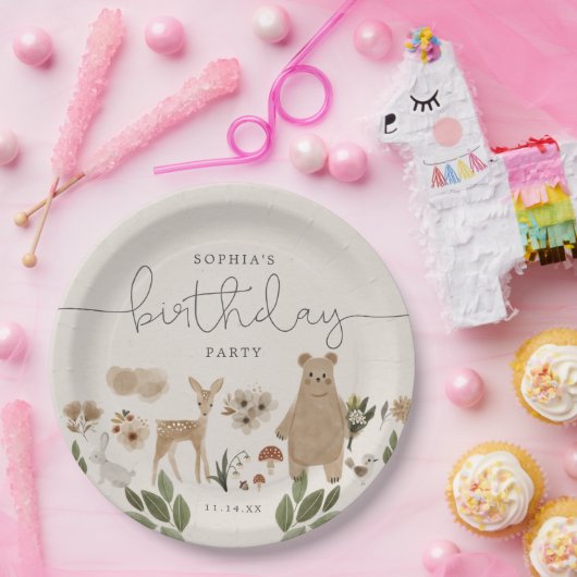 Boho Woodland Birthday Party Paper Borden Papieren Bordje (Feest)