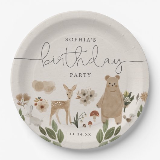 Boho Woodland Birthday Party Paper Borden Papieren Bordje (Voorkant)