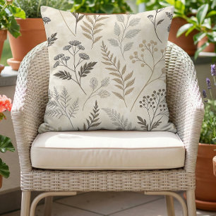 Boho Woodland Botanische Beige Neutraal Buitenkussen