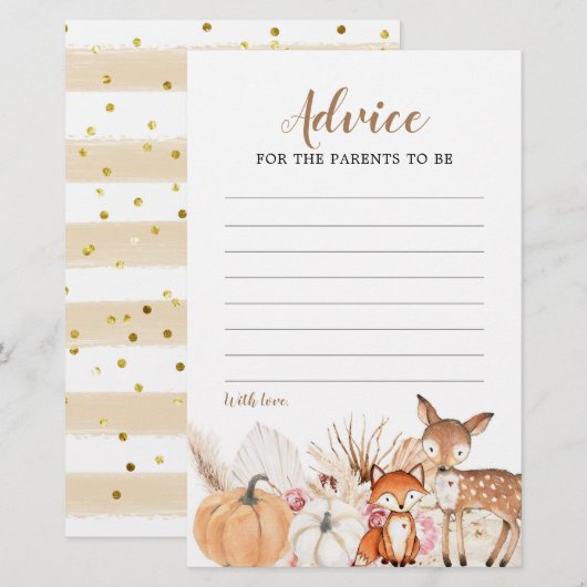 Boho Woodland Citrouille Baby shower carte conseil (Devant / Derrière)