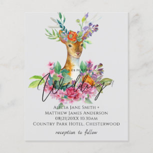 Boho Woodland Deer Floral Budget Wedding Invites Flyer